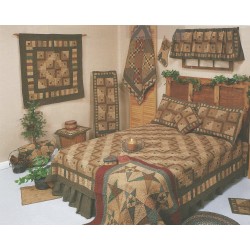 Country Log Cabin Queen Tea Dyed Bedspread