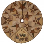 Primitive Star with Nativity Christmas Tree Skirt 60 Inches Round Tea Dyed