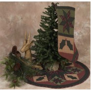Twinkle Star/Holly Plaid Tree Skirt 24" Round Tea Dyed