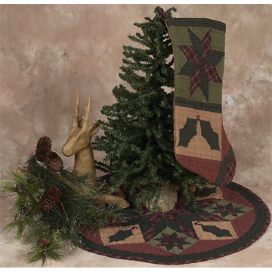 Twinkle Star/Holly Plaid Tree Skirt 24" Round Tea Dyed