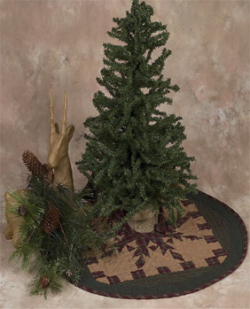 FEATHERED STAR QUILTED CHRISTMAS TREE SKIRT SMALL 23" D TEA DYED 